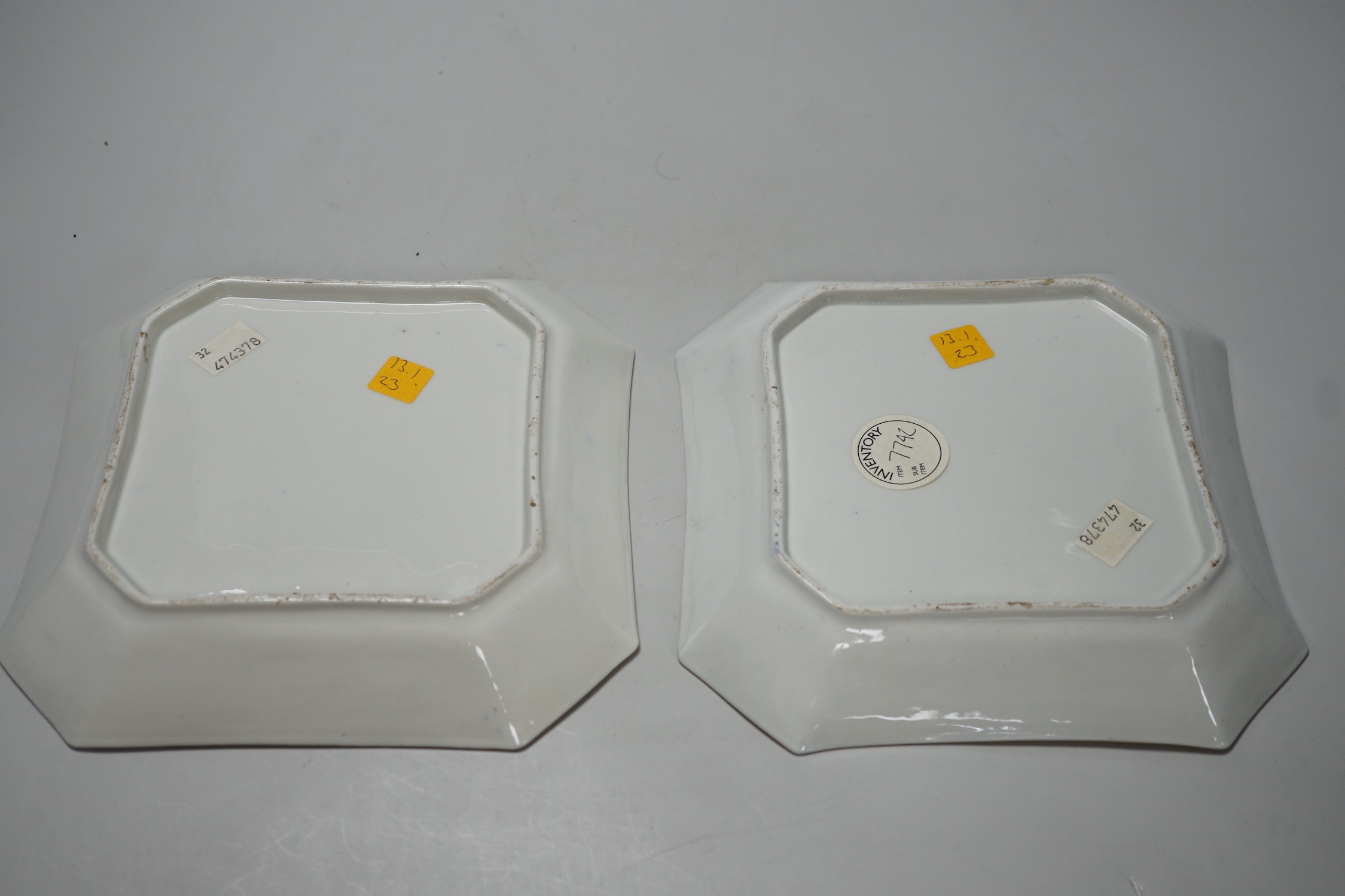 A pair of Coalport blue-ground dessert dishes, c.1815-20, with floral panelled decoration